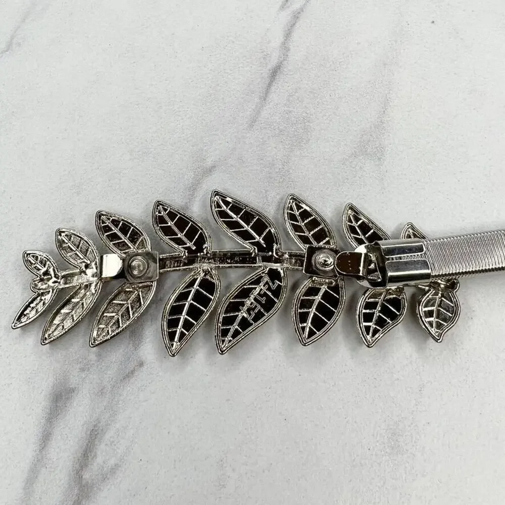 Silver Tone Leaf Leaves Buckle Coil Stretch Belt Youth Kids One Size OS